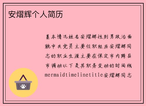 安熠辉个人简历